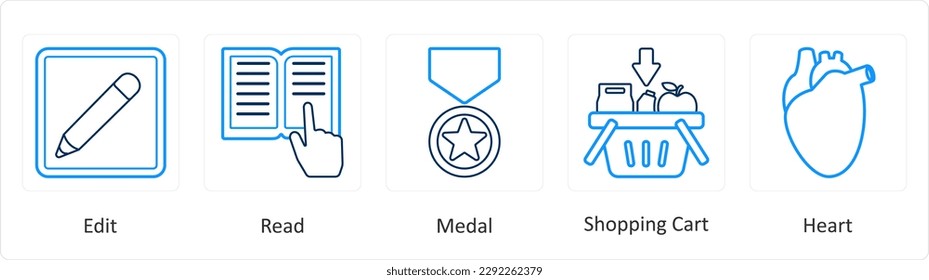 A set of 5 mix icons as edit, read, medal
