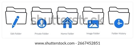 A set of 5 mix icons as edit folder, private folder, home folder