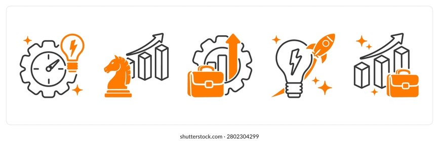 A set of 5 mix icons as efficiency, competitive advantage, productivity