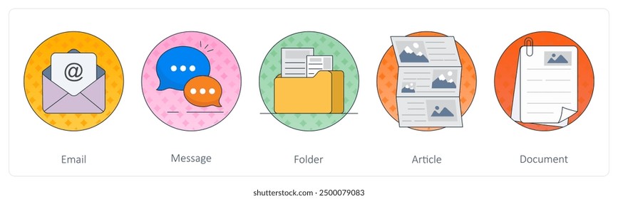 A set of 5 Mix icons as email, message, folder