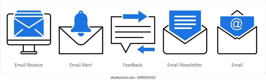Un conjunto de 5 iconos de la mezcla como email receive, email alert, Comentarios
