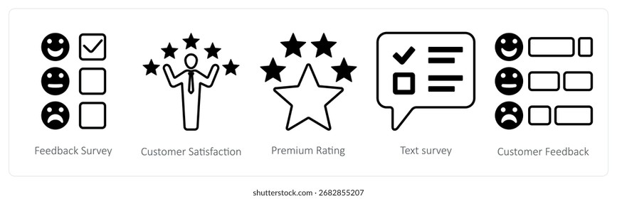 A set of 5 mix icons as feedback survey, customer satisfaction, premiuim rating