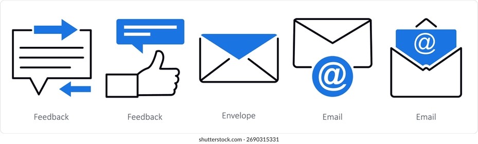Un conjunto de 5 iconos de la mezcla como Comentarios, sobre, correo electrónico