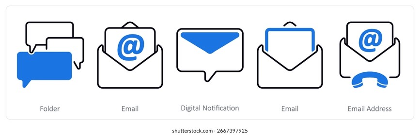 A set of 5 mix icons as folder, email, digital notification