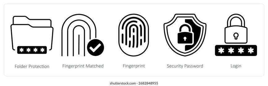 Un conjunto de 5 iconos de mezcla como protección de carpeta huella digital emparejado, huella digital