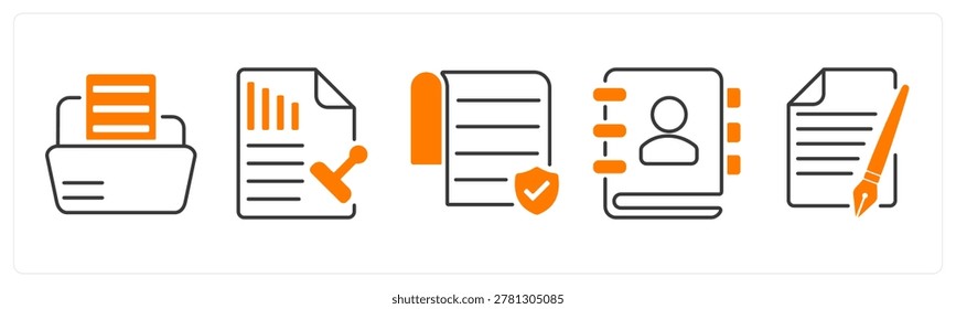 A set of 5 mix icons as folder, stamp paper, authorship