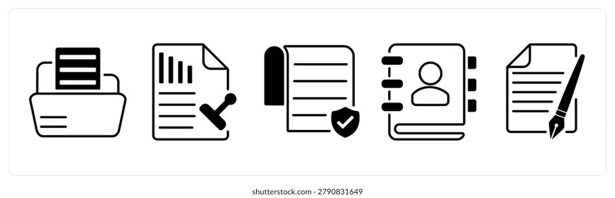 A set of 5 mix icons as folder, stamp paper, authorship