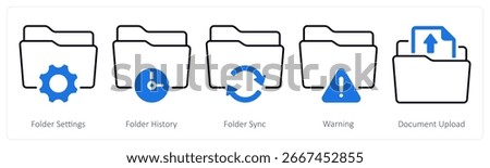 A set of 5 mix icons as folder settings, folder history, folder sync