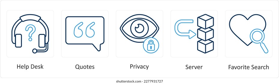 A set of 5 mix icons as help desk, quotes, privacy