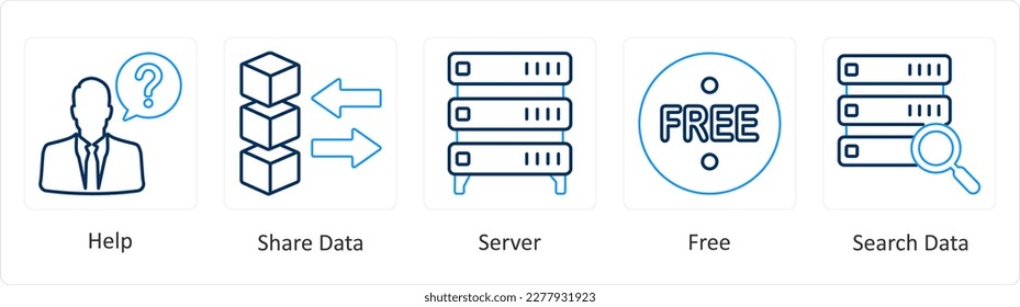 Ein Satz von 5 Mix-Symbolen als Hilfe, Datenaustausch, Server