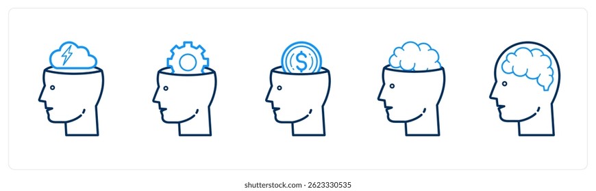 A set of 5 mix icons as human brain, business management, financial idea