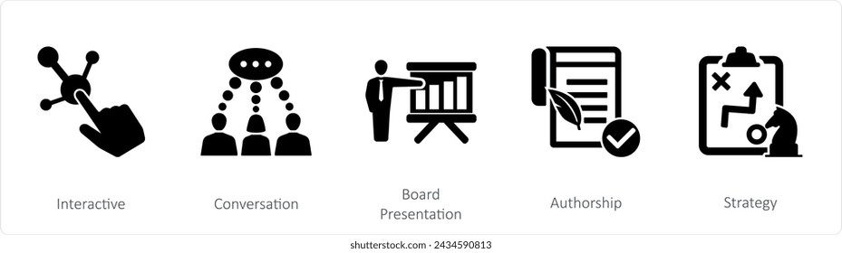 A set of 5 mix icons as interactive, conversation, board presentation
