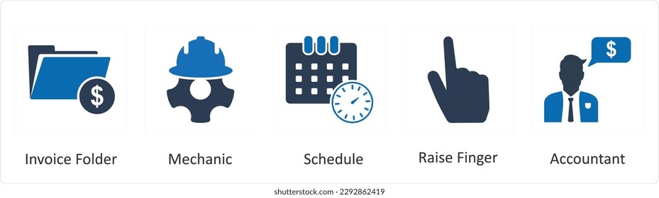 A set of 5 Mix icons as invoice folder, mechanic, schedule