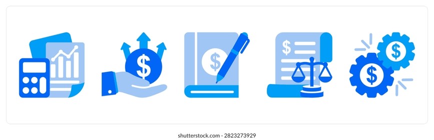 A set of 5 mix icons as Liability, Accrual Basis, Balance Sheet