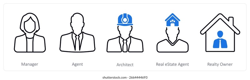 A set of 5 mix icons as manager, agent, architect