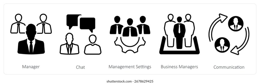 Un conjunto de 5 iconos de mezcla como gerente, chat, Configuraciones de gestión