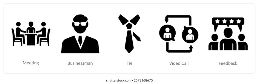 A set of 5 mix icons as meeting, businessman, tie