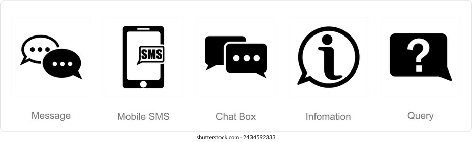 A set of 5 mix icons as message, mobile sms, chat box