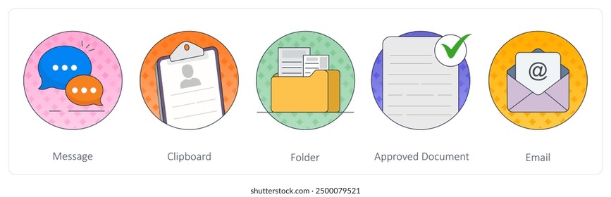 A set of 5 Mix icons as message, clipboard, folder