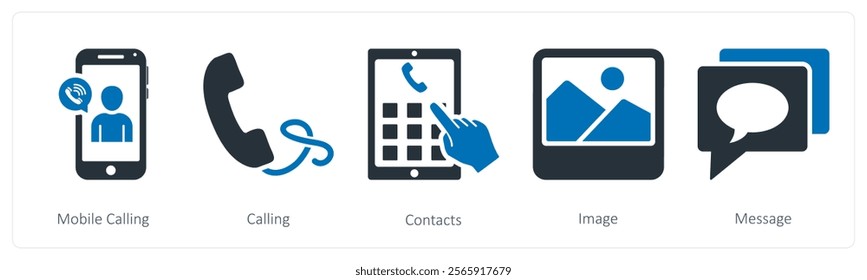 A set of 5 mix icons as mobile calling, calling, contacts