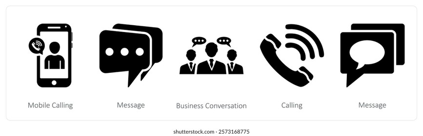 A set of 5 mix icons as mobile calling, message, business conversation