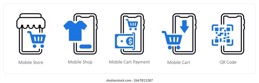 Un conjunto de 5 iconos de la mezcla como tienda móvil, tienda móvil, pago del Carrito