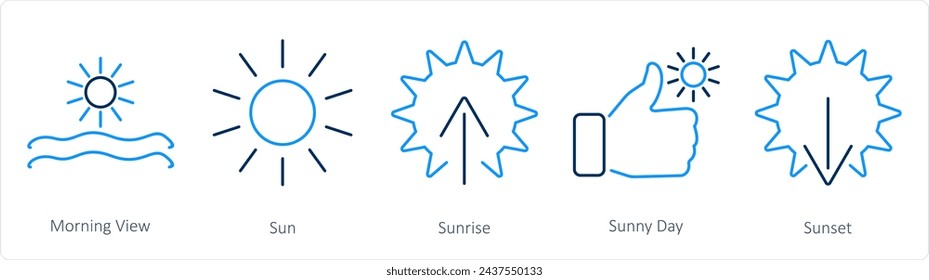 A set of 5 Mix icons as morning view, sun, sunrise