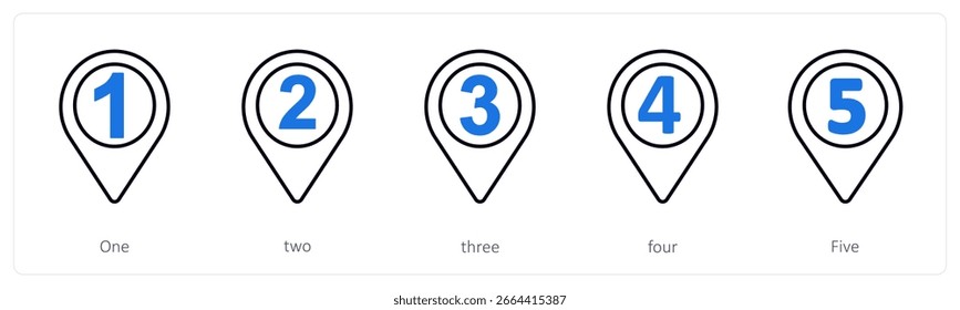 A set of 5 mix icons as one, two, three