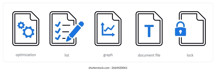 Un conjunto de 5 iconos de mezcla como optimización, lista, gráfico