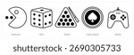 A set of 5 mix icons as packman, dice, game