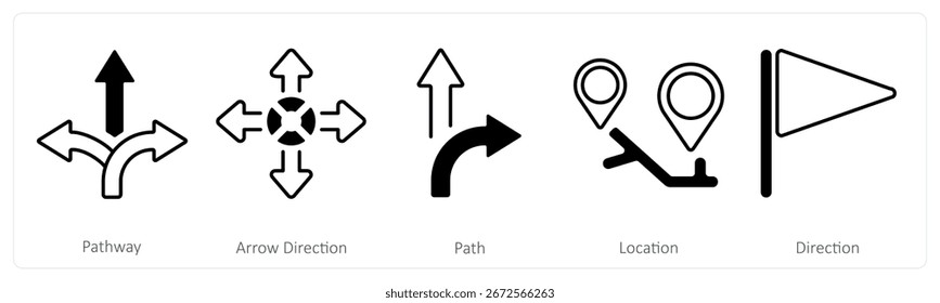 Un conjunto de 5 iconos de mezcla como camino, dirección de flecha, camino