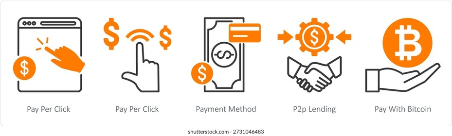 Un conjunto de 5 iconos de mezcla como pago por Hacer clic, método de pago, préstamo p2p