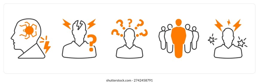 A set of 5 mix icons as phobia, panic attacks, aimlessness