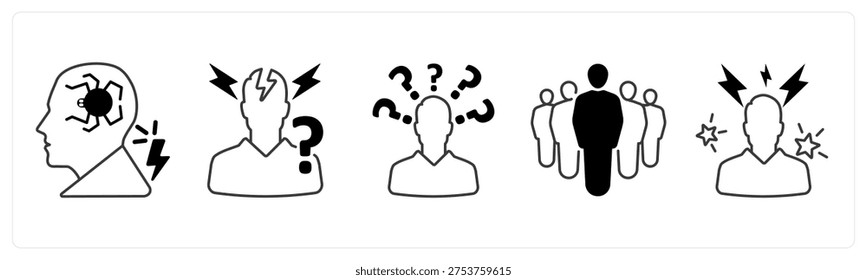 A set of 5 mix icons as phobia, panic attacks, aimlessness