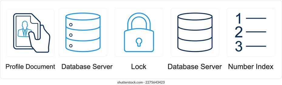 Ein Satz von 5 Mix-Symbolen als Profildokument, Datenbankserver, Sperre