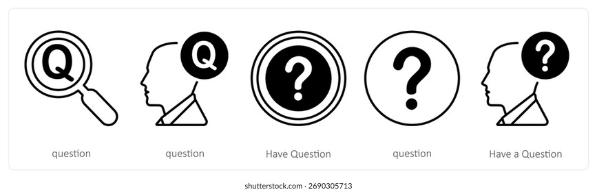 A set of 5 mix icons as question, have question, query