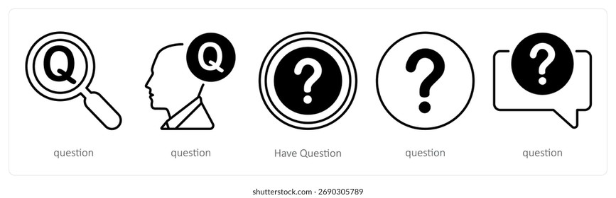 A set of 5 mix icons as question, have question, query
