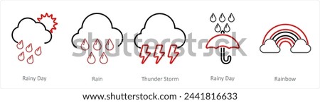 A set of 5 Mix icons as rainy day, rain, thunder storm