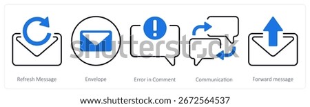 A set of 5 mix icons as refresh message, envelope, error in comment