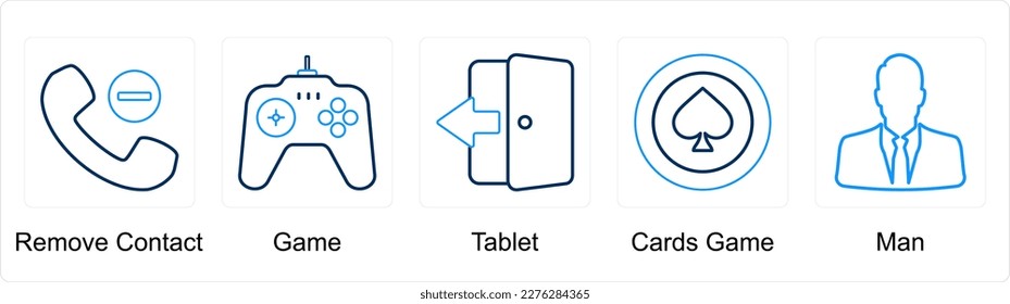 A set of 5 mix icons as remove contact, game, tablet