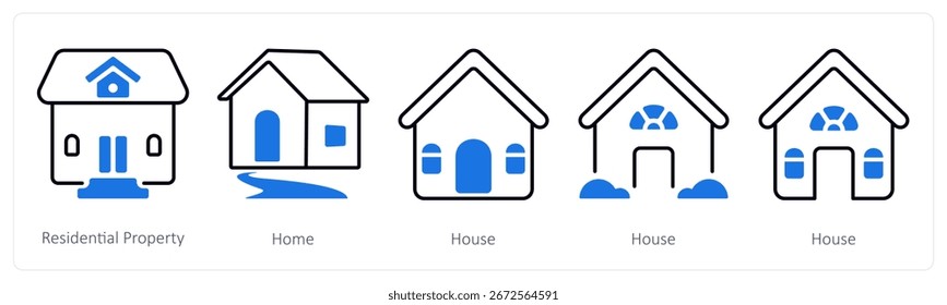 Un conjunto de 5 iconos de mezcla como propiedad residencial, hogar, casa