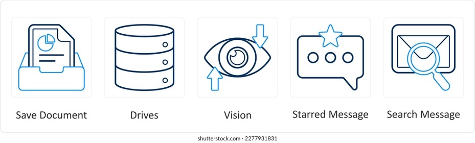 Un conjunto de 5 iconos de mezcla como documento de almacenamiento, unidades, visión