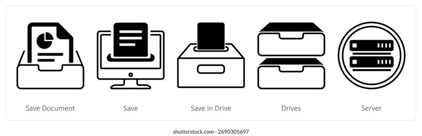 Guardar Guardar Guardar Un conjunto de 5 iconos de mezcla como documento, $, $ en la unidad