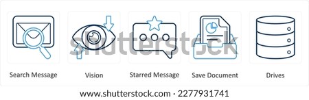 A set of 5 mix icons as search message, vision, starred message