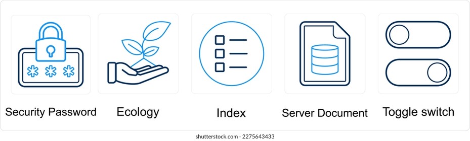 A set of 5 mix icons as security password, ecology, index