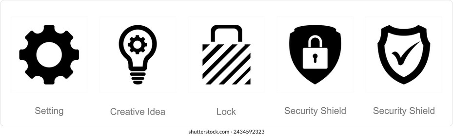 A set of 5 mix icons as setting, creative idea, lock