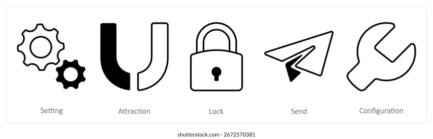 Un conjunto de 5 iconos de mezcla como ajuste, atracción, bloqueo