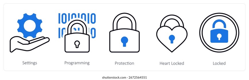 Un conjunto de 5 iconos de mezcla como Configuraciones, programación, protección