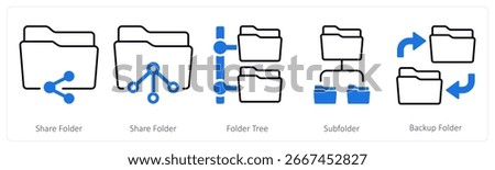 A set of 5 mix icons as share folder, folder tree, subfolder
