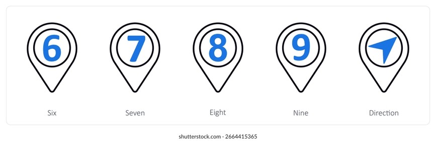 Um conjunto de 5 ícones mistos como seis, sete, oito